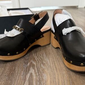 Anthropologie Black Silent D Georgia Slingback Heeled Black Clogs